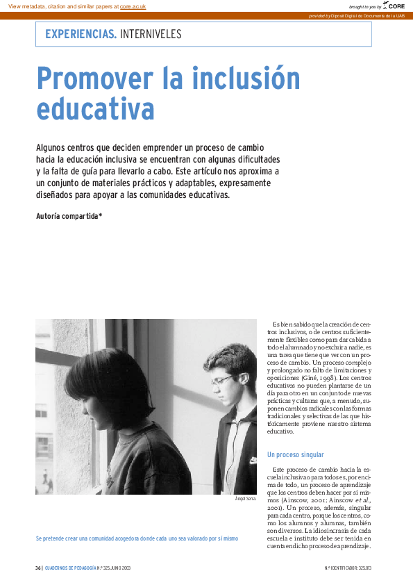 (PDF) Promover La Inclusión Educativa