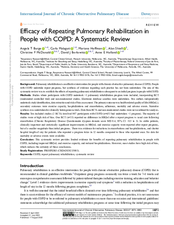 (PDF) Efficacy of Repeating Pulmonary Rehabilitation in People with ...