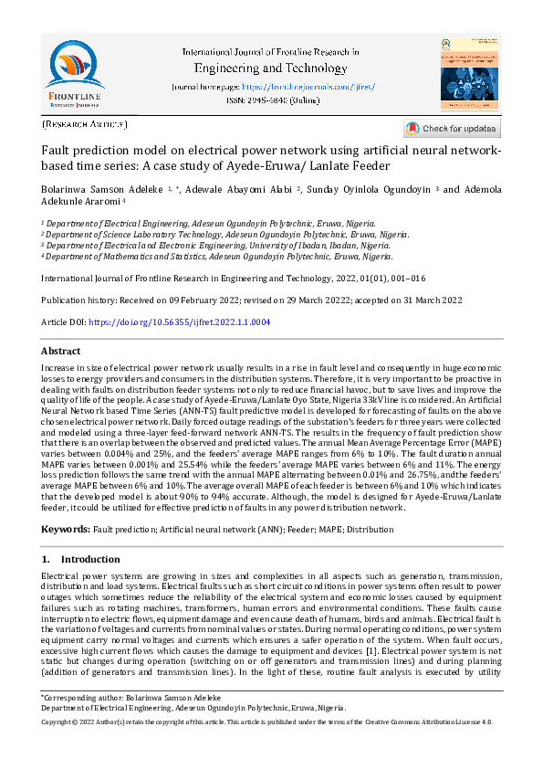 (PDF) Fault prediction model on electrical power network using ...