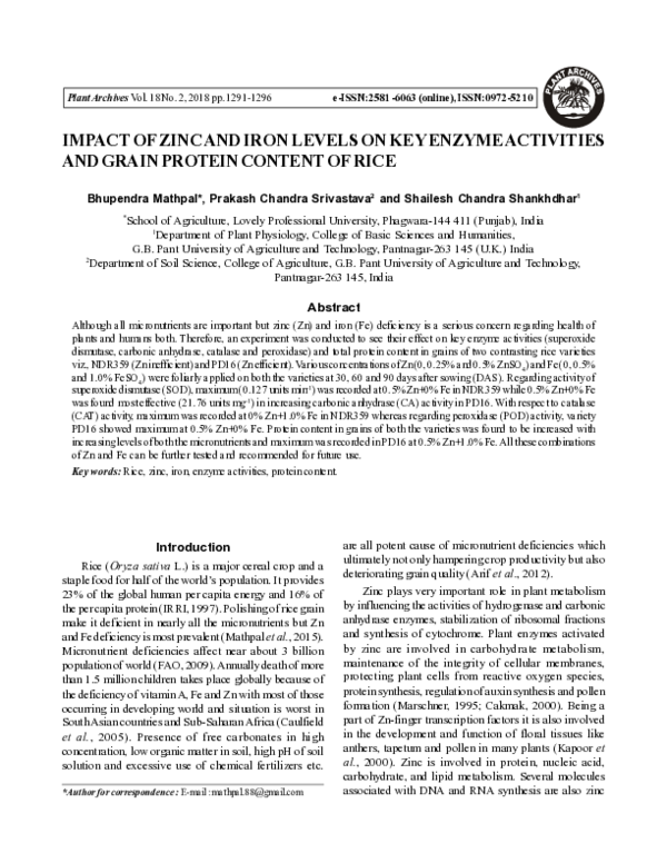 (PDF) Impact of zinc and iron levels on key enzyme activities and grain ...