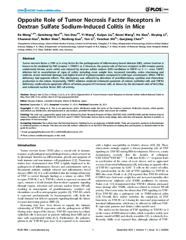 (PDF) Opposite Role of Tumor Necrosis Factor Receptors in Dextran ...