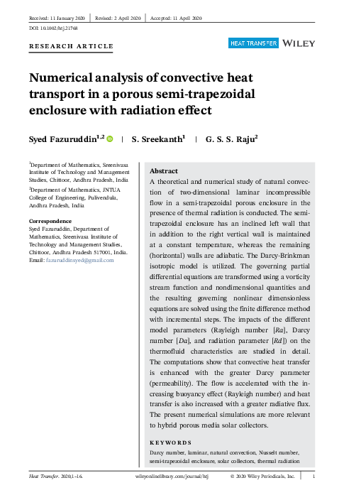 (PDF) Numerical analysis of convective heat transport in a porous semi ...