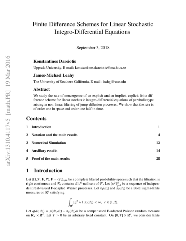 (PDF) Finite difference schemes for linear stochastic integro ...
