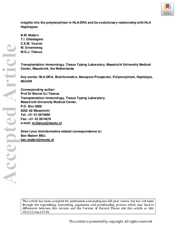 (PDF) Insights into the polymorphism in HLA‐DRA and its evolutionary ...
