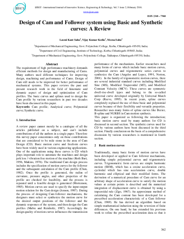 (PDF) Design of Cam and Follower system using Basic and Synthetic