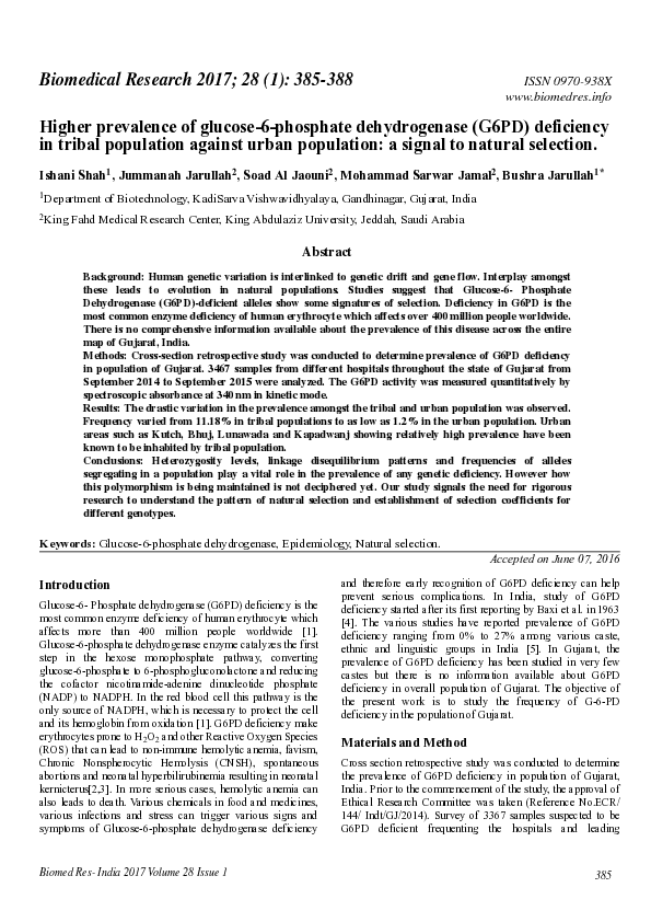 (PDF) Higher prevalence of glucose-6-phosphate dehydrogenase (G6PD ...