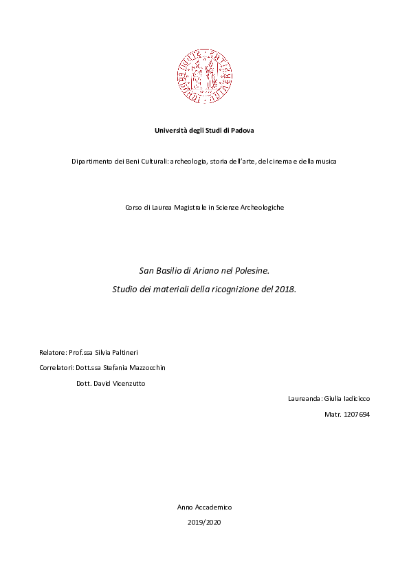 (PDF) San Basilio di Ariano nel Polesine. Studio dei materiali della