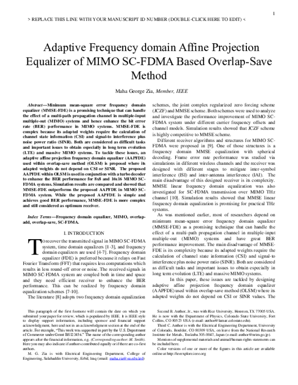 (PDF) Adaptive Frequency domain Affine Projection Equalizer of MIMO SC ...
