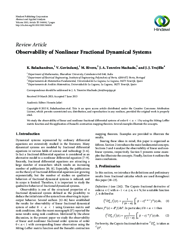 (PDF) Observability of Nonlinear Fractional Dynamical Systems