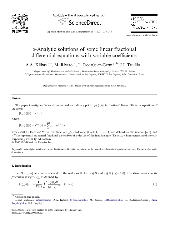 (PDF) α-Analytic solutions of some linear fractional differential ...