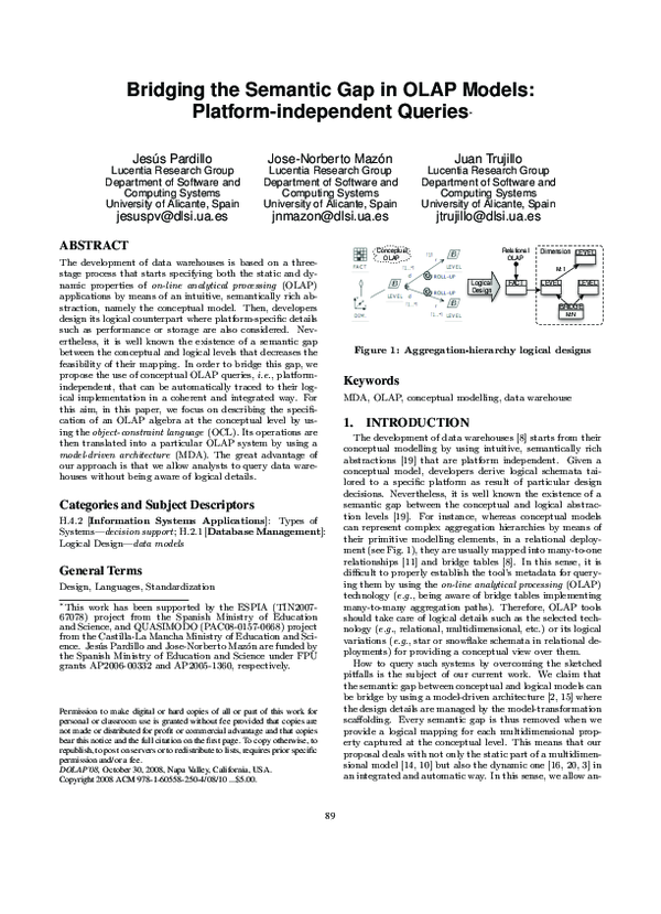 (PDF) Bridging the semantic gap in OLAP models