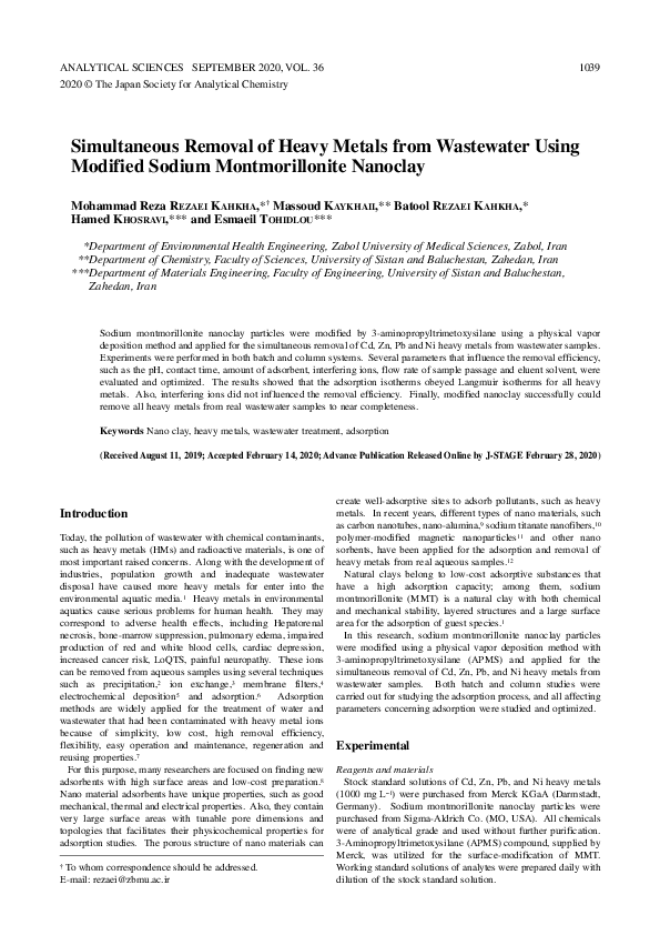 (PDF) Simultaneous Removal of Heavy Metals from Wastewater Using ...