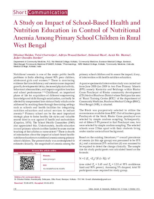 (PDF) A Study on Impact of School-Based Health and Nutrition Education ...