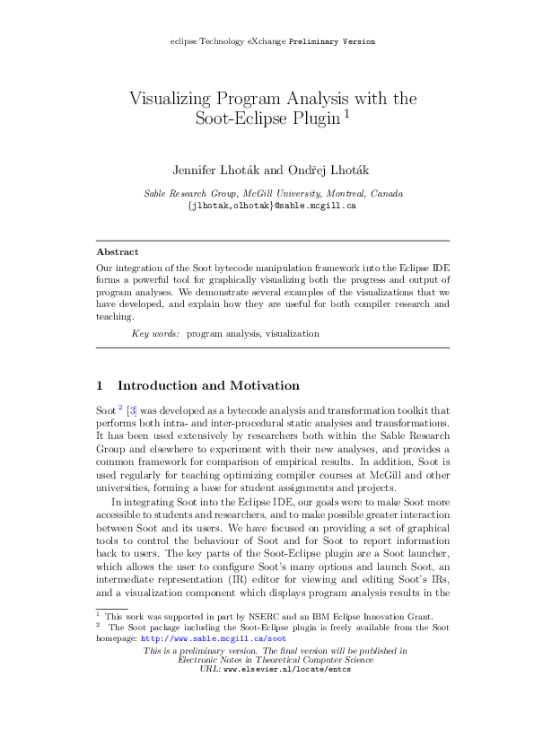 (PDF) Visualizing Program Analysis with the Soot-Eclipse Plugin