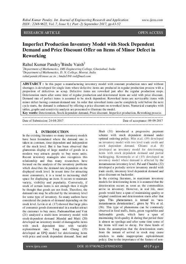 (PDF) Imperfect Production Inventory Model with Stock Dependent Demand ...