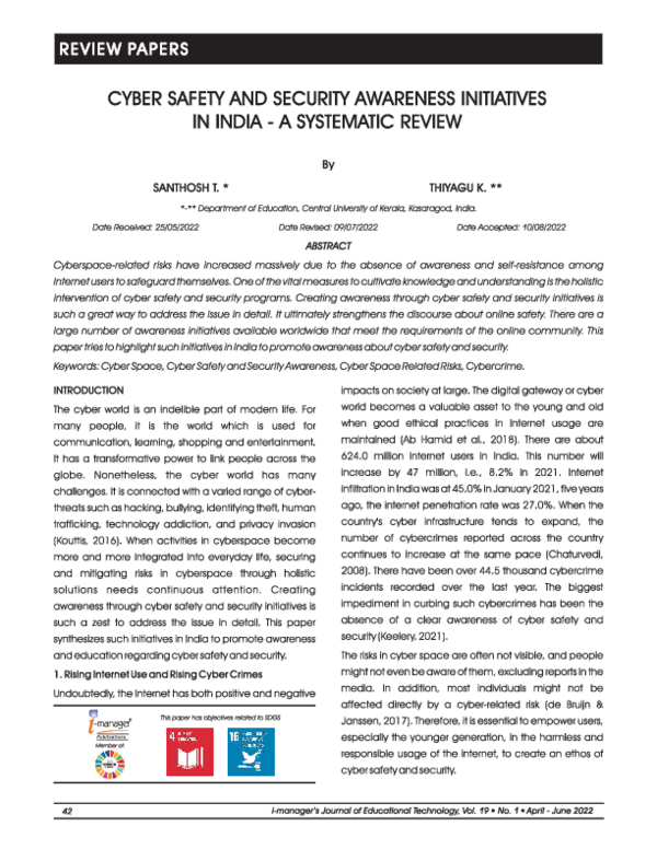 (PDF) Cyber Safety and Security Awareness Initiatives in India - A ...