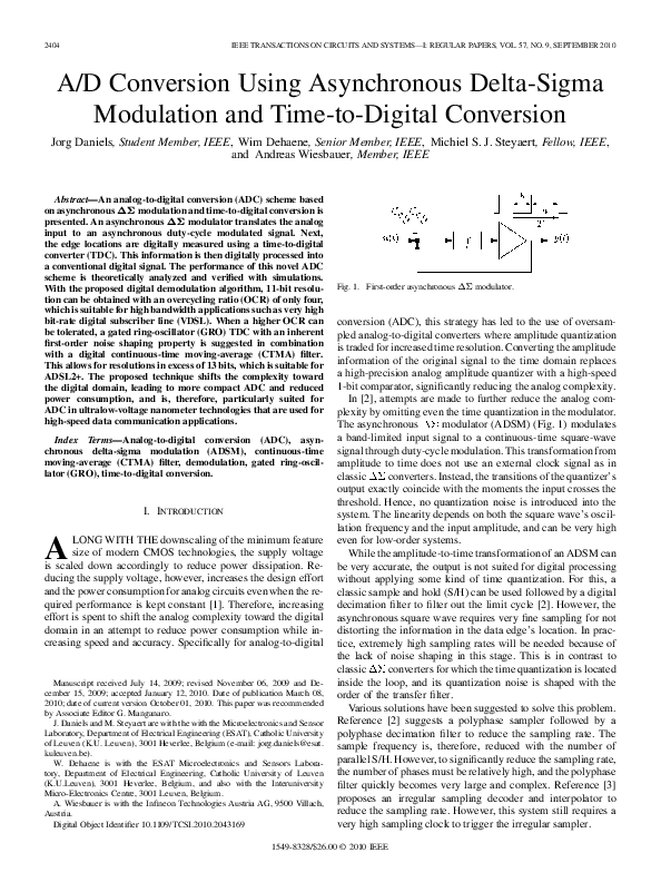 (PDF) A/D Conversion Using Asynchronous DeltaSigma Modulation and Time
