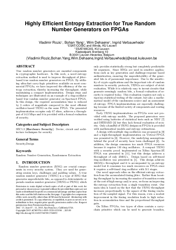 (PDF) Highly efficient entropy extraction for true random number ...