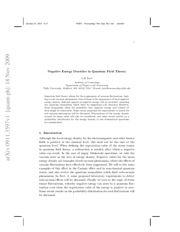 (PDF) Negative Energy Densities in Quantum Field Theory