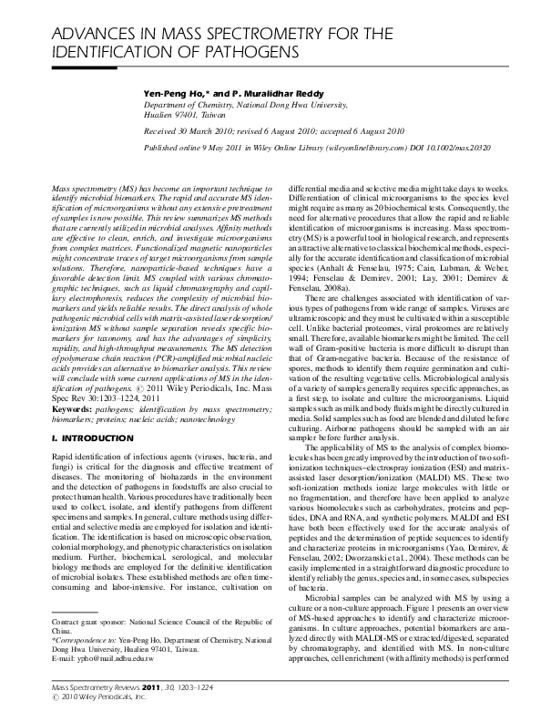 (PDF) Advances in mass spectrometry for the identification of pathogens