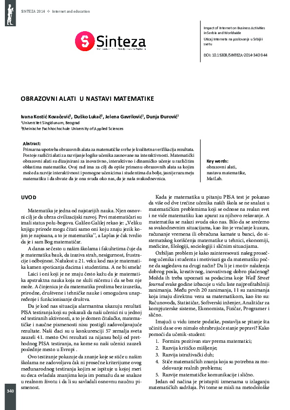 (PDF) Obrazovni alati u nastavi matematike