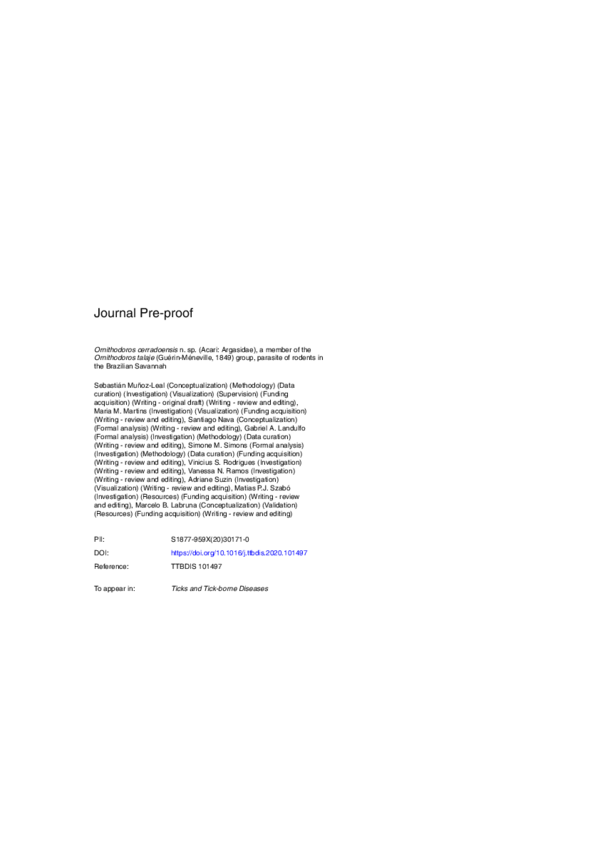 (PDF) Ornithodoros cerradoensis n. sp. (Acari: Argasidae), a member of ...