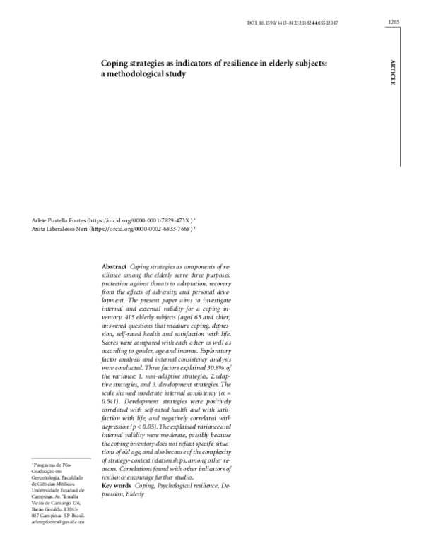 (PDF) Coping strategies as indicators of resilience in elderly subjects ...