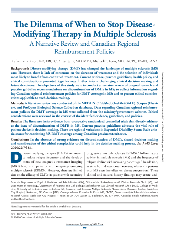 (PDF) The Dilemma of When to Stop Disease-Modifying Therapy in Multiple ...