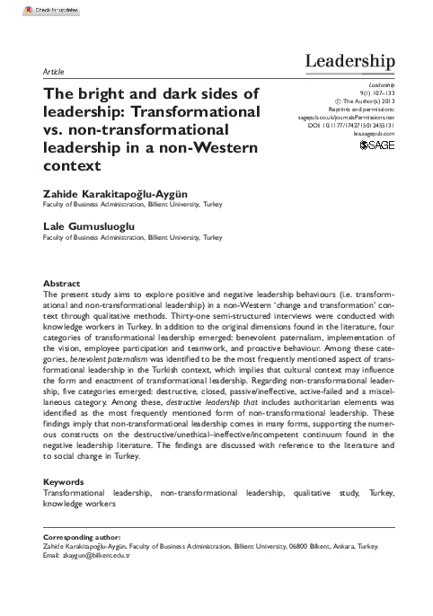 (PDF) The bright and dark sides of leadership: Transformational vs. non ...