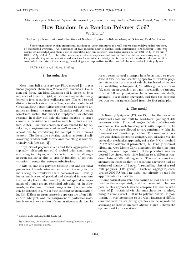 (PDF) How Random Is a Random Polymer Coil?