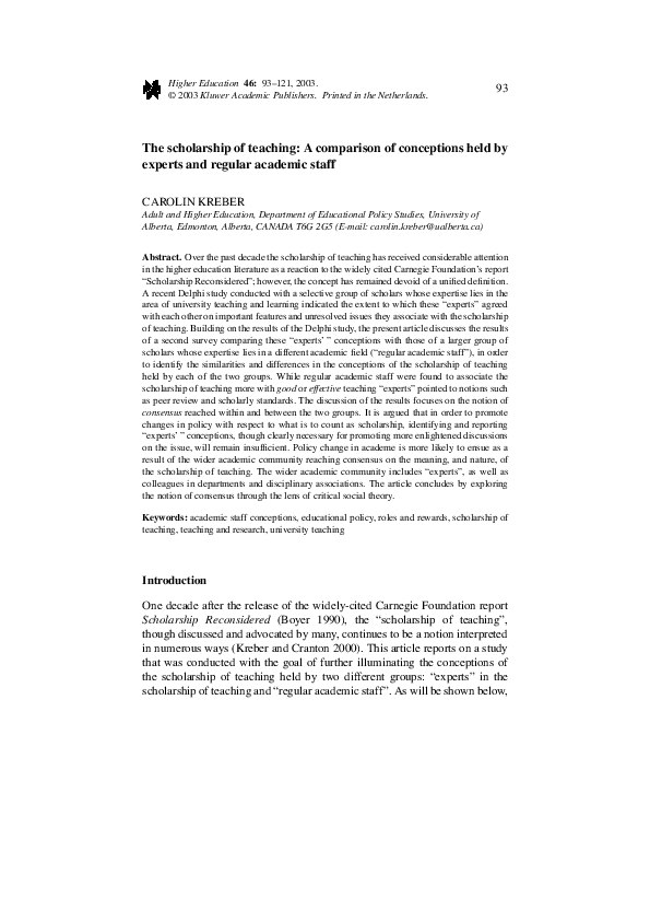 (PDF) The scholarship of teaching: A comparison of conceptions held by ...