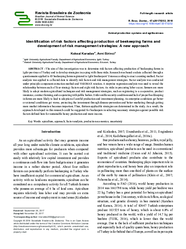 (PDF) Identification of risk factors affecting production of beekeeping ...