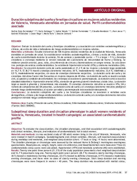(PDF) Duración subóptima del sueño y fenotipo circadiano en mujeres ...