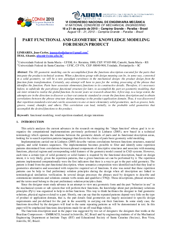(PDF) Part Functional and Geometric Knowledge Modeling for Design Product
