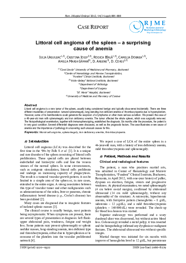 (PDF) Littoral cell angioma of the spleen--a surprising cause of anemia