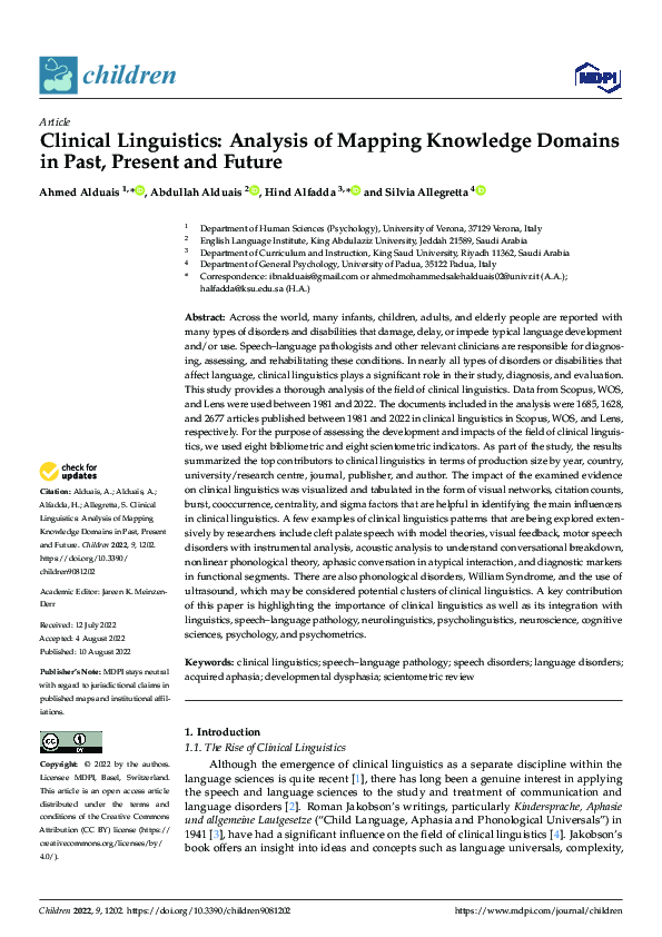 (PDF) Clinical Linguistics: Analysis of Mapping Knowledge Domains in ...