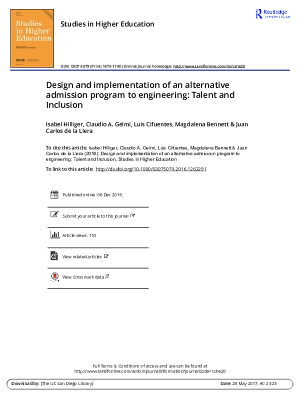 (PDF) Design and implementation of an alternative admission program to ...