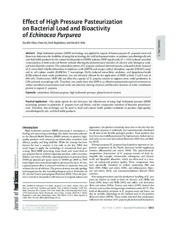 (PDF) Effect of High Pressure Pasteurization on Bacterial Load and ...