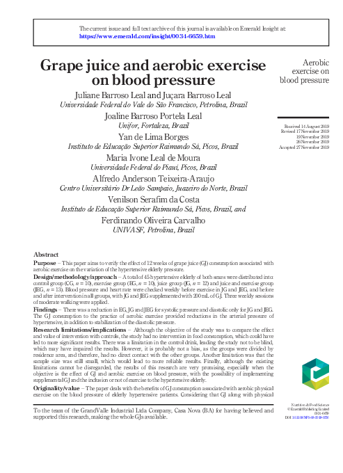 (PDF) Grape juice and aerobic exercise on blood pressure