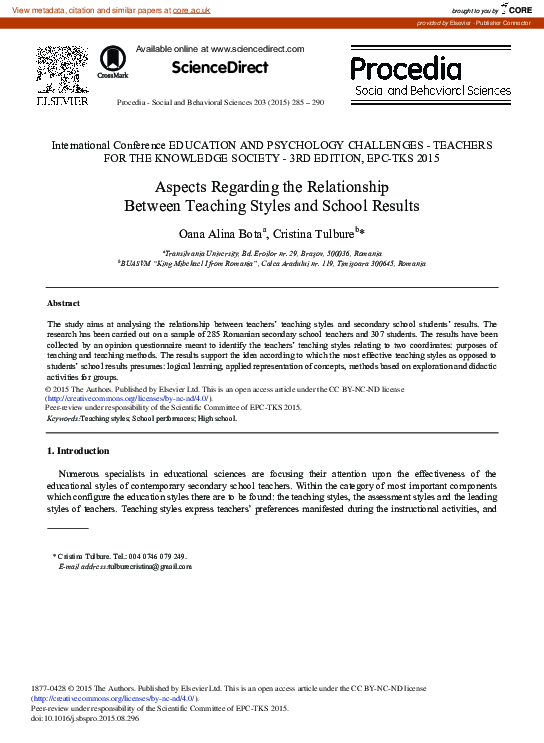 (PDF) Aspects Regarding the Relationship between Teaching Styles and ...