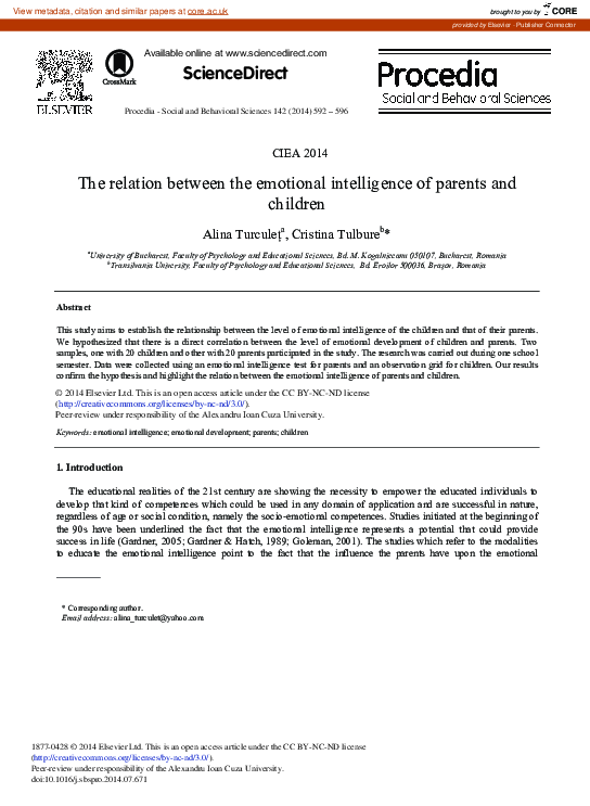 (PDF) The Relation Between the Emotional Intelligence of Parents and ...