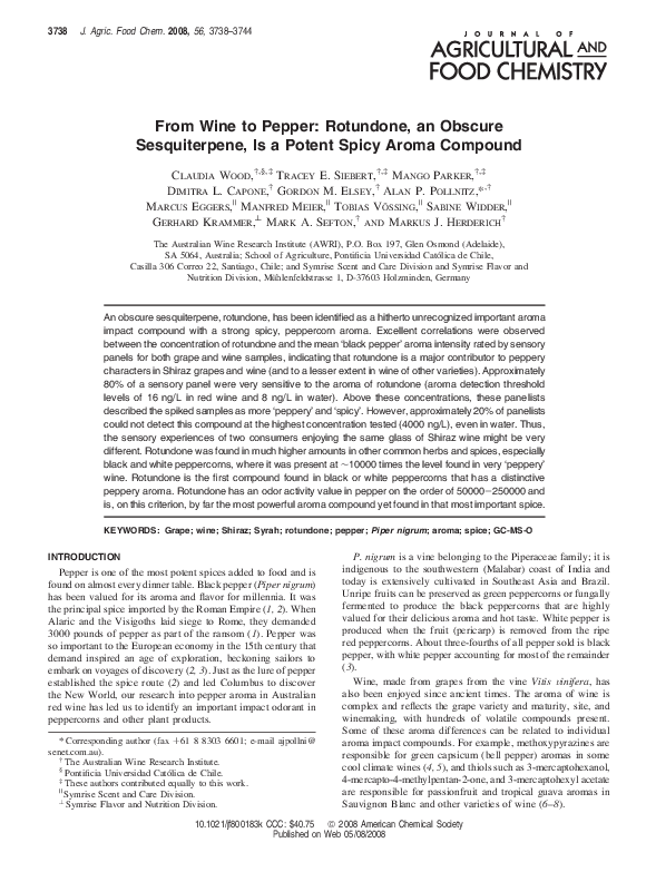 (PDF) From Wine to Pepper: Rotundone, an Obscure Sesquiterpene, Is a ...