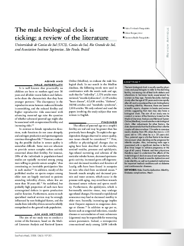 (PDF) The male biological clock is ticking a review of the literature