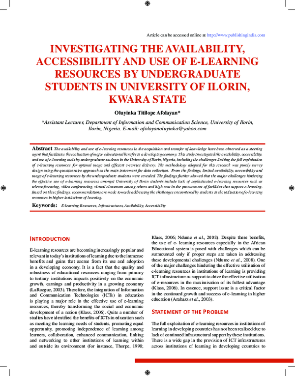(PDF) Investigating the Availability, Accessibility and use of E ...