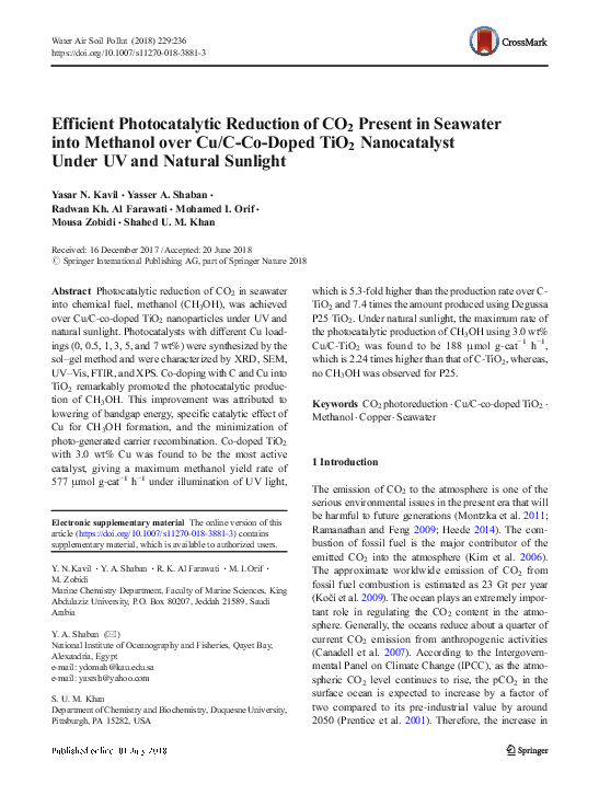 (PDF) Efficient Photocatalytic Reduction of CO2 Present in Seawater ...