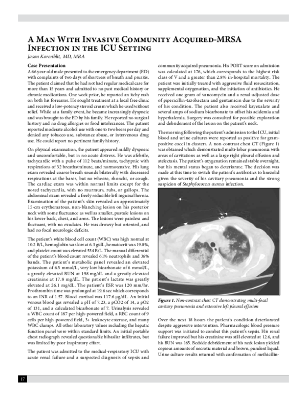 (PDF) A Man With Invasive Community Acquired-mrsa Infection in the Icu ...