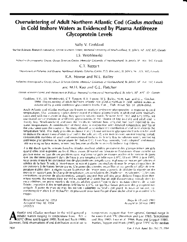 (PDF) Overwintering of Adult Northern Atlantic Cod ( Gadus morhua ) in ...
