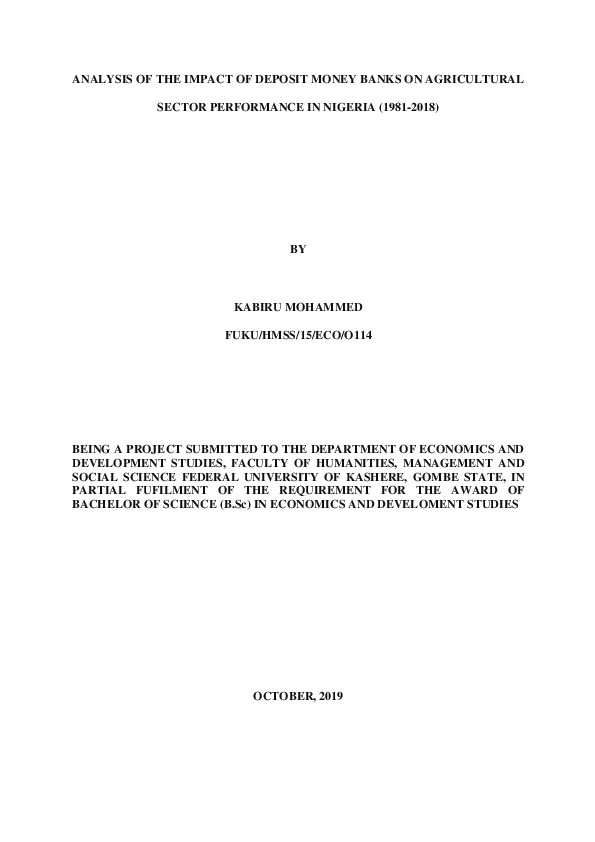 (PDF) ANALYSIS OF THE IMPACT OF DEPOSIT MONEY BANKS ON AGRICULTURAL ...