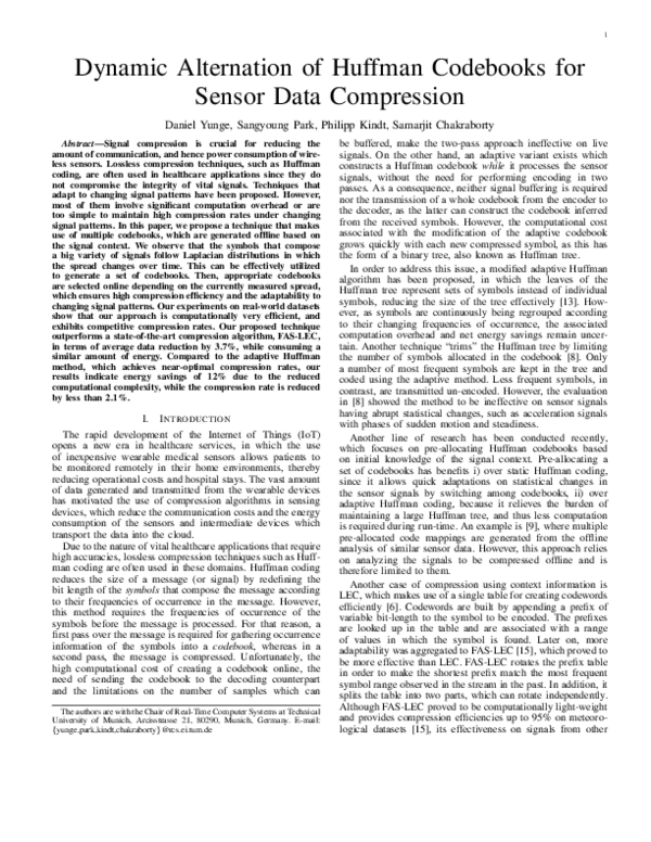 (PDF) Dynamic Alternation of Huffman Codebooks for Sensor Data Compression