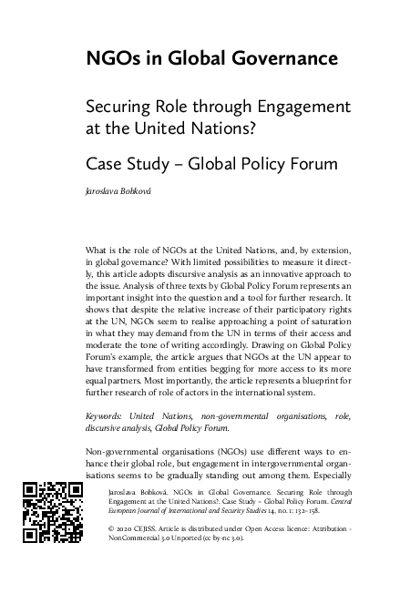 (PDF) NGOs in Global Governance: Securing Role through Engagement at ...